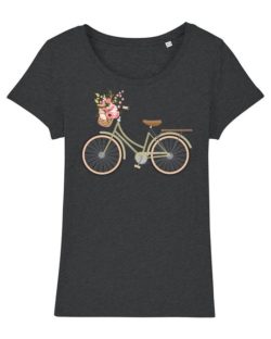 Mørkegrå t-skjorte med damesykkel motiv i 100 % økologisk bomull » Etiske & økologiske klær » Grønt Skift