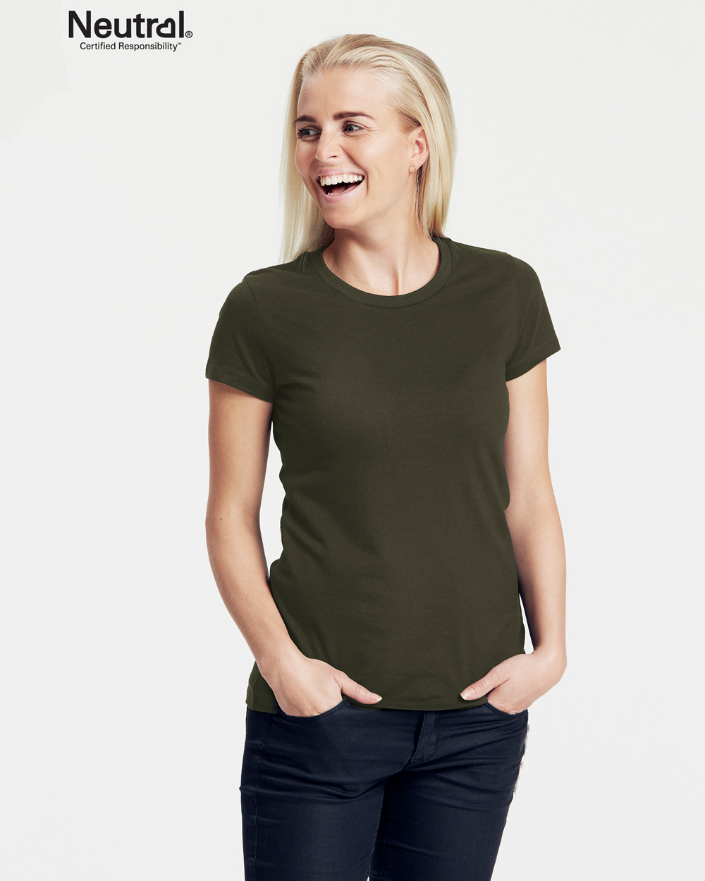 Militærgrønn slightly fitted t skjorte 100 % økologisk Militærgrønn slightly fitted t skjorte 100 % økologisk