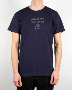 Navy t-skjorte med "Support your local planet" - 100 % økologisk bomull » Etiske & økologiske klær » Grønt Skift