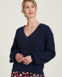 Mørkeblå strikket genser med v-hals » Etiske & økologiske klær » Grønt Skift