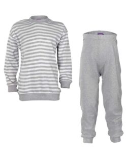 Unisex grå og hvit stripete pysjamas - 100 % økologisk bomull » Etiske & økologiske klær » Grønt Skift