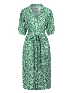 Grønn og hvit mønstret midi kjole - Rayon og resirkulert nylon » Etiske & økologiske klær » Grønt Skift