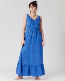 Blå lang kjole - 100 % cupro » Etiske & økologiske klær » Grønt Skift