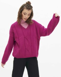 Dyp rosa strikket genser - økologisk bomull og ull » Etiske og økologiske klær » Grønt Skift