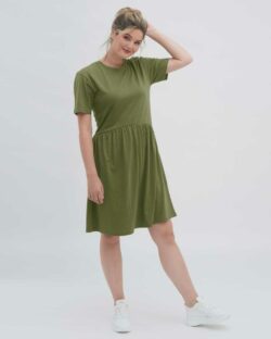 Olivengrønn løs kjole - økologisk bomull og bambusviskose » Etiske og økologiske klær » Grønt Skift