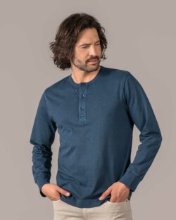 Denimblå trøye med knapper i front » Etiske og økologiske klær » Grønt Skift