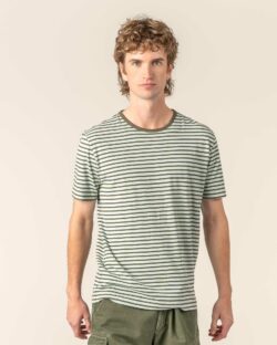 Grønn t-skjorte med striper - økologisk bomull og lin » Etiske og økologiske klær » Grønt Skift