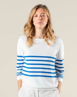 Hvit genser med blå striper - 100 % økologisk bomull » Etiske og økologiske klær » Grønt Skift